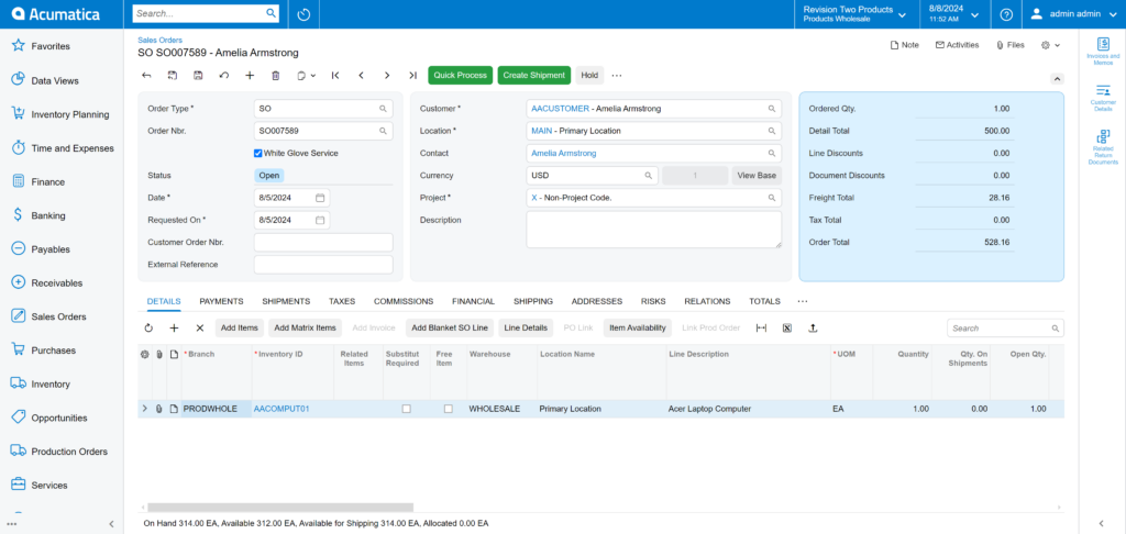 Screenshot of New Modern UI Acumatica