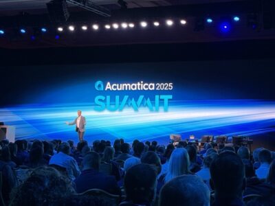 The stage at the keynote session during Acumatica Summit 2025.